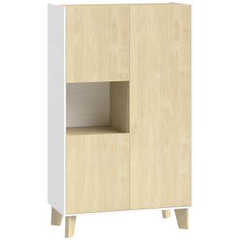Buffet Yseult Design Bicolore Bois Clair Blanc 3 Portes Rangement Élégant Salon