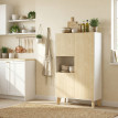 Buffet Yseult Design Bicolore Bois Clair Blanc 3 Portes Rangement Élégant Salon