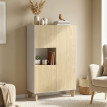 Buffet Yseult Design Bicolore Bois Clair Blanc 3 Portes Rangement Élégant Salon