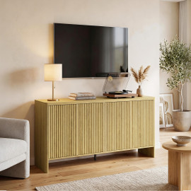 Buffet Beechcroft Design Rainuré Chêne Élégant 4 Portes Rangement Polyvalent 147 cm