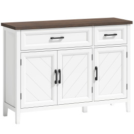 Buffet Calogero Rangement Élégant Salon Cuisine Blanc Grain Bois Brun 110 cm