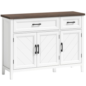 Buffet Calogero Rangement Élégant Salon Cuisine Blanc Grain Bois Brun 110 cm