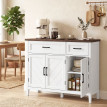 Buffet Calogero Rangement Élégant Salon Cuisine Blanc Grain Bois Brun 110 cm