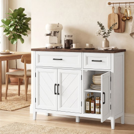 Buffet Calogero Rangement Élégant Salon Cuisine Blanc Grain Bois Brun 110 cm