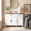 Buffet Calogero Rangement Élégant Salon Cuisine Blanc Grain Bois Brun 110 cm