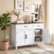 Buffet Calogero Rangement Élégant Salon Cuisine Blanc Grain Bois Brun 110 cm