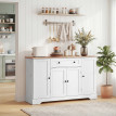 Buffet Cuisine Jodokus Rangement Élégant Épices Vaisselle Blanc Bois 138 cm