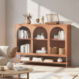 Buffet Pietralba Design Industriel Verre Martelé 3 Portes Terracota