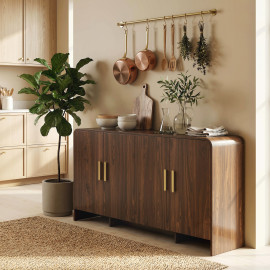 Buffet Fischbach Design Élégant Noyer & Métal Doré Meuble TV Rangement 152 cm