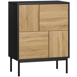 Buffet Gottwald Design Asymétrique Rangement Élégant Noir & Effet Bois 60x35x78 cm