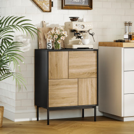 Buffet Gottwald Design Asymétrique Rangement Élégant Noir & Effet Bois 60x35x78 cm