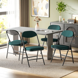Lot 4 chaises Hildebrand pliantes velours côtelé turquoise acier design moderne