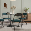 Lot 4 chaises Hildebrand pliantes velours côtelé turquoise acier design moderne