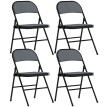 Lot 4 Chaises Pliantes Brenna Velours Côtelé Acier Gris Événements Intérieur Extérieur