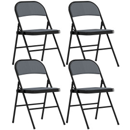 Lot 4 Chaises Pliantes Brenna Velours Côtelé Acier Gris Événements Intérieur Extérieur