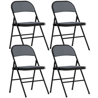 Lot 4 Chaises Pliantes Brenna Velours Côtelé Acier Gris Événements Intérieur Extérieur