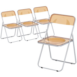 Lot 4 Chaises Pliantes Aldermoor Design Moderne Acrylique Acier Orange Fumé Économise Espace