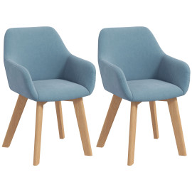 Lot 2 Chaises Pedric Design Scandinave Velours Bleu Bois Salon Bureau