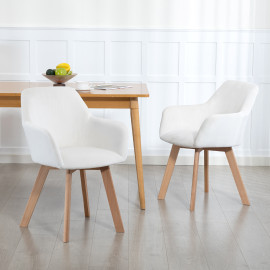 Lot 2 Chaises Altamiro Design Scandinave Velours Crème Bois Salon Bureau