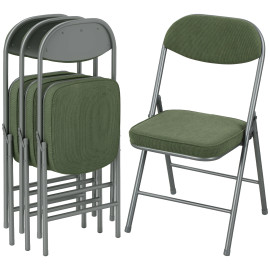 Lot 4 Chaises Pliantes Herminia Velours Côtelé Vert Acier Robuste Confortable
