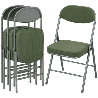 Lot 4 Chaises Pliantes Herminia Velours Côtelé Vert Acier Robuste Confortable