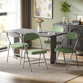 Lot 4 Chaises Pliantes Herminia Velours Côtelé Vert Acier Robuste Confortable
