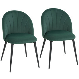 Lot 2 Chaises Encarna Art Déco Velours Vert Pieds Acier Design Confortable