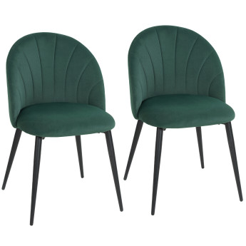 Lot 2 Chaises Encarna Art Déco Velours Vert Pieds Acier Design Confortable