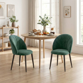 Lot 2 Chaises Encarna Art Déco Velours Vert Pieds Acier Design Confortable