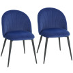 Lot 2 Chaises Harana Design Art Déco Velours Bleu Pieds Acier Confortable