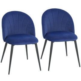 Lot 2 Chaises Harana Design Art Déco Velours Bleu Pieds Acier Confortable