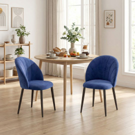 Lot 2 Chaises Harana Design Art Déco Velours Bleu Pieds Acier Confortable