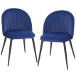 Lot 2 Chaises Harana Design Art Déco Velours Bleu Pieds Acier Confortable