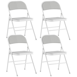 Lot 4 Chaises Pliantes Kerneval Velours Côtelé Acier Blanc Événements Intérieur