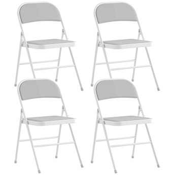 Lot 4 Chaises Pliantes Kerneval Velours Côtelé Acier Blanc Événements Intérieur