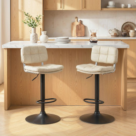 Lot 2 Tabourets Bar Castelroig Vintage Capitonné Beige Noir Réglable 360°