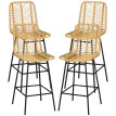 Lot 4 Tabourets Grévecourt Style Colonial Résine Rotin Jaune Noir 66cm