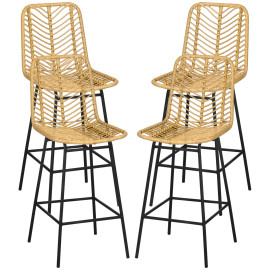 Lot 4 Tabourets Grévecourt Style Colonial Résine Rotin Jaune Noir 66cm