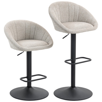 Lot 2 Tabourets Bar Grainne Design Coquillage Tissu Beige Réglables Pivotants