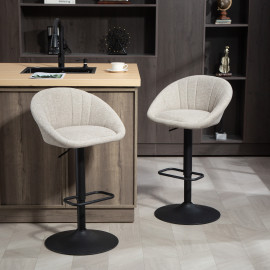 Lot 2 Tabourets Bar Grainne Design Coquillage Tissu Beige Réglables Pivotants