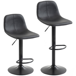Lot 2 Tabourets Bar Darnaval Réglables 360° Confort Noir Design Moderne