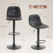 Lot 2 Tabourets Bar Darnaval Réglables 360° Confort Noir Design Moderne