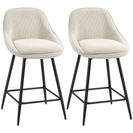 Lot 2 Chaises Bar Eggenthal Design Velours Côtelé Pivotantes 360° Crème