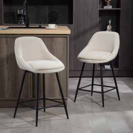 Lot 2 Chaises Bar Eggenthal Design Velours Côtelé Pivotantes 360° Crème