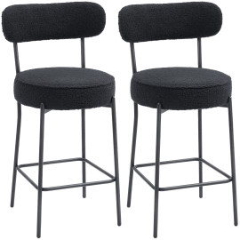 Lot 2 Tabourets Bar Moureval Design Moderne Confort Tissu Bouclé Noir H68cm