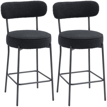 Lot 2 Tabourets Bar Moureval Design Moderne Confort Tissu Bouclé Noir H68cm