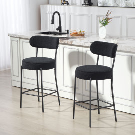Lot 2 Tabourets Bar Moureval Design Moderne Confort Tissu Bouclé Noir H68cm