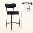 Lot 2 Tabourets Bar Moureval Design Moderne Confort Tissu Bouclé Noir H68cm