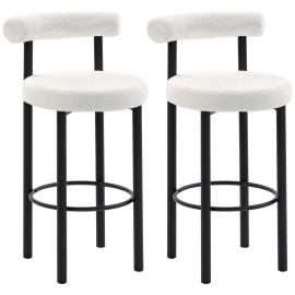 Lot 2 Tabourets Bar Ottenthal Design Dossier Tissu Bouclette Blanc Confort Élégant