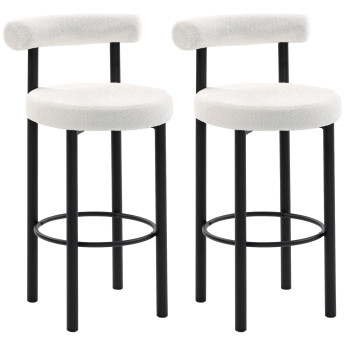 Lot 2 Tabourets Bar Ottenthal Design Dossier Tissu Bouclette Blanc Confort Élégant